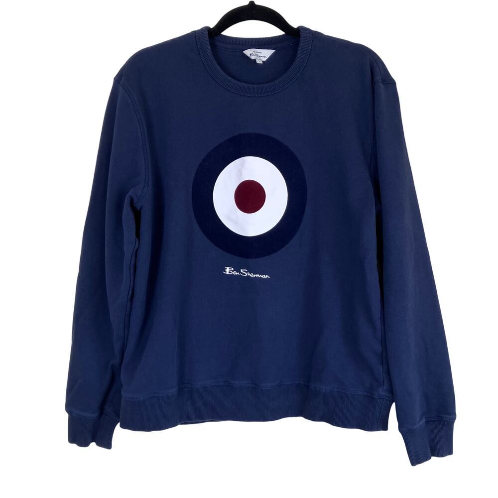 Ben Sherman Mens Sz L Navy Red Bullseye Graphic Print Crewneck Sweatshirt